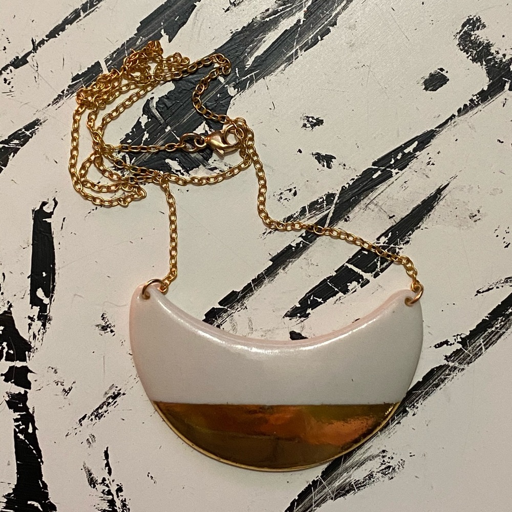 Porcelain and Stone Half Wave Pendant Necklace
